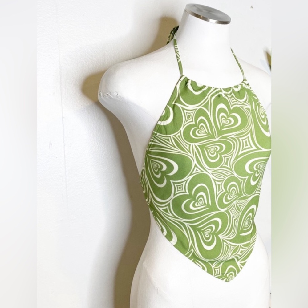 NWT Lisa Says Gah Clea Wide Hearts Tie Halter Top MEDIUM